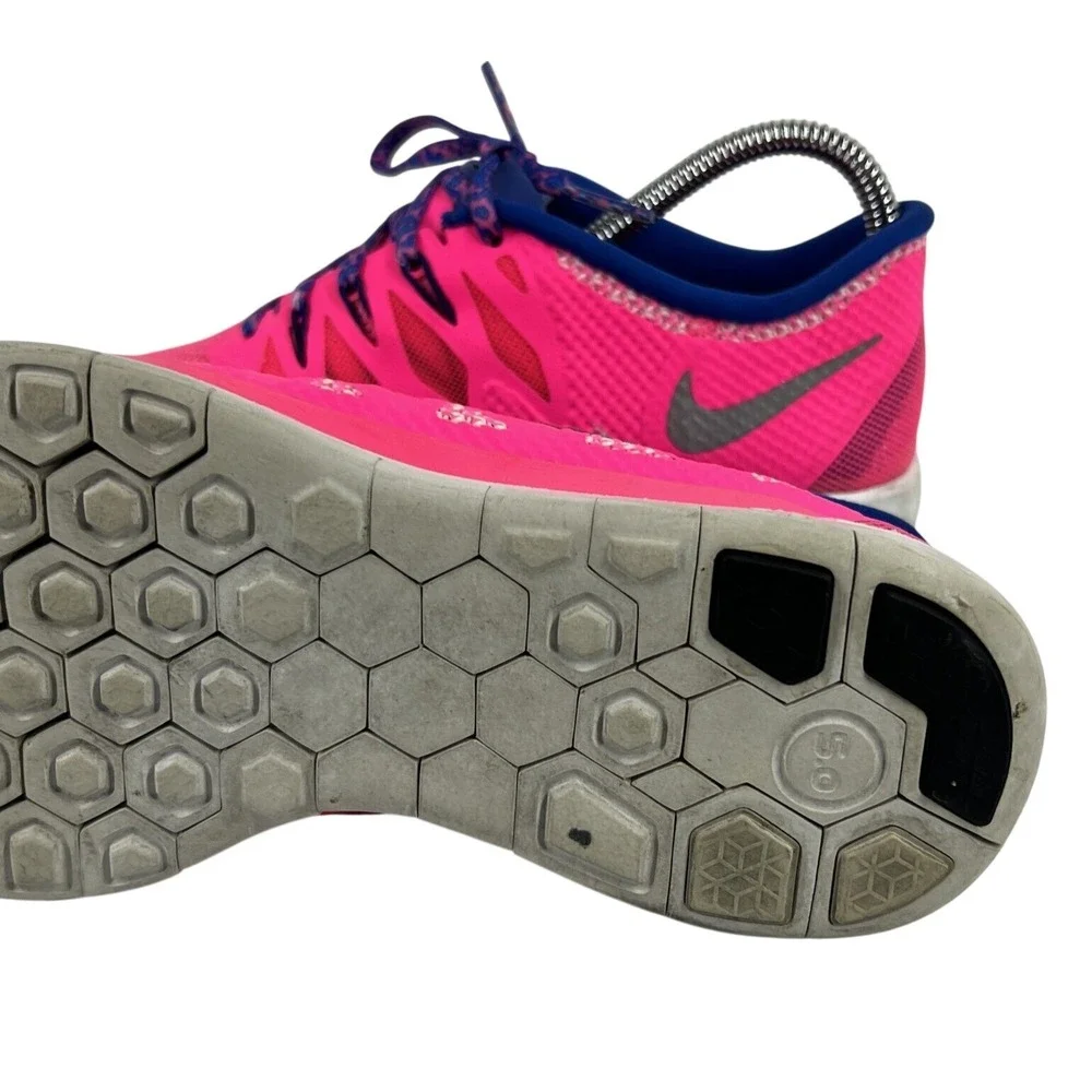 Nike Free 5.0 GS Youth Girls Running Shoes 7Y Hyper Pink Blue 644446-601 Used